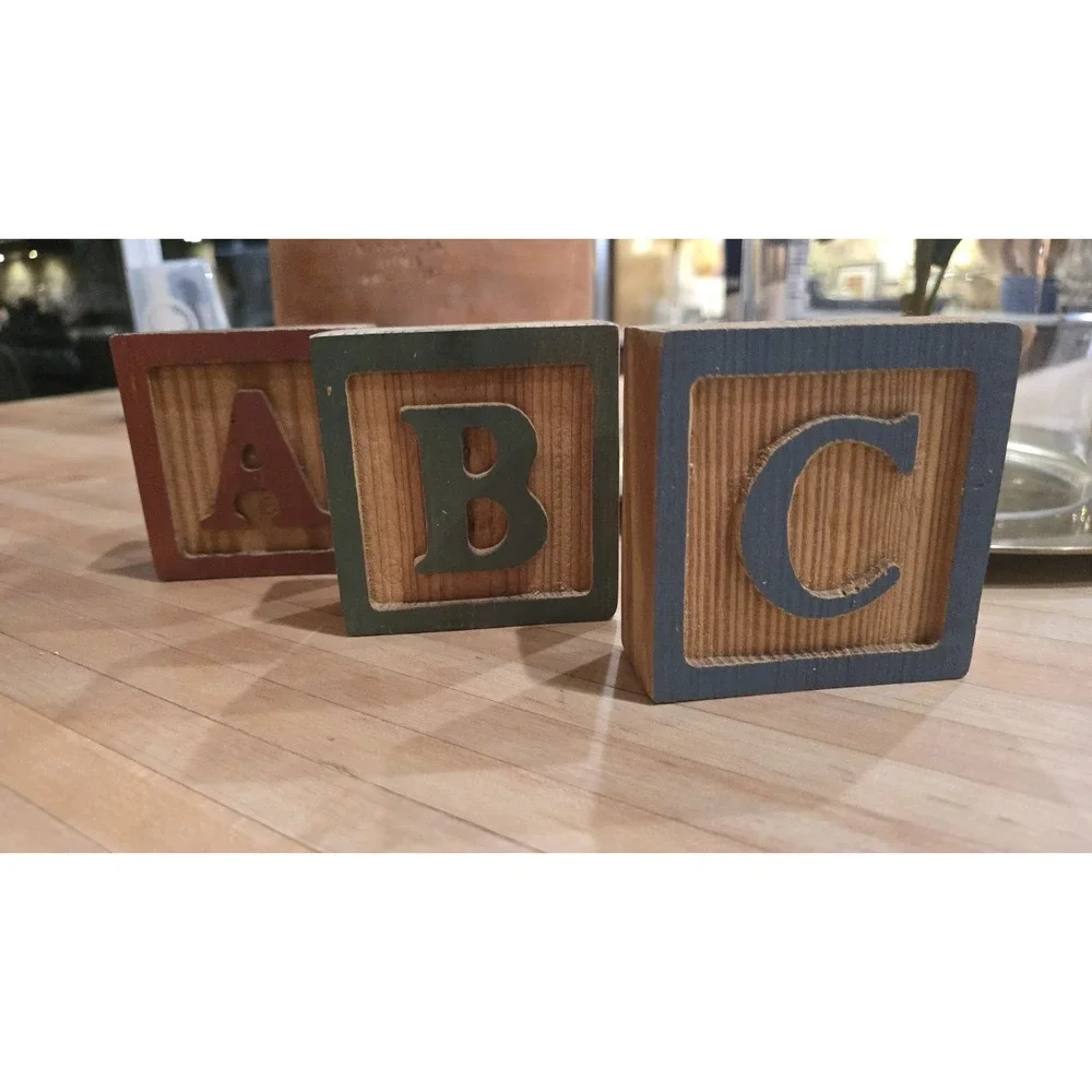 Vintage Year 1992 Alphabet Wood ABC Blocks Ornate Letter Decor Child's Room #149